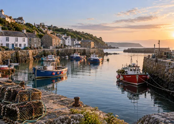 Small fishing harbour in gentle early morning light.